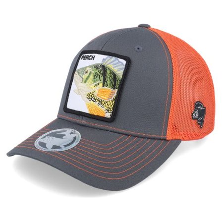 Skillfish - Grå trucker Keps - Perch Pro Fishing 112 Split Charcoal/Orange Trucker @ Hatstore