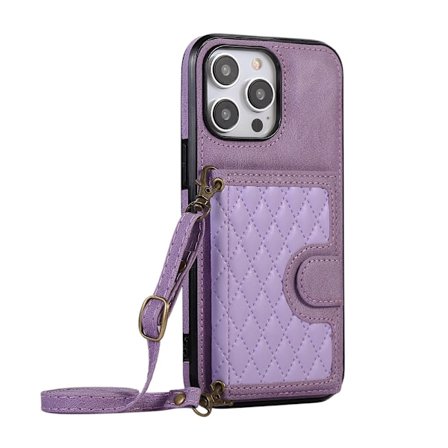 Etui til iPhone 13mini 5.4 tommer lilla kortlomme crossbody ins lett luksus