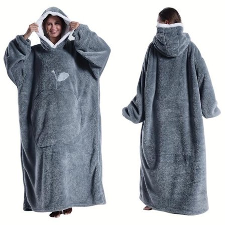 Varm Tyk Vindtæt Hætteklædt Morgenkåbe | Par Flannel Tæppe med Apple Lomme, Velegnet til Indendørs og Udendørs Brug