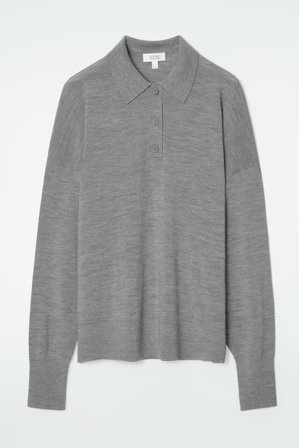 COS Women's Merino Wool Polo Shirt in Grey