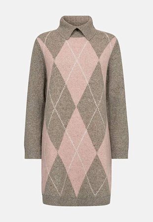 Freequent - Stickad tunika med krage - beige / rosa / mönstrad - för damer - M (40) - Cellbes