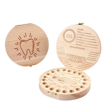 Premium Kvalitet Trä Bebis Barn Tand Förvaring Låda Kort Ögon Fångande Trä Låda för tänder samling