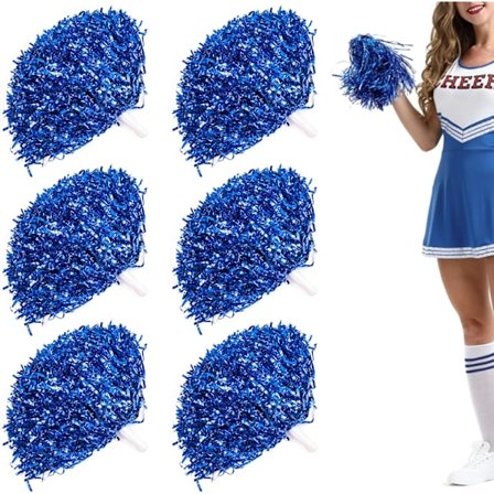 Sommarrea 24-pack Pom Poms Cheerleading Metallisk Folie Cheer Pom Poms med Plasthandtag för Cheerleading Squad Laganda Sport blå