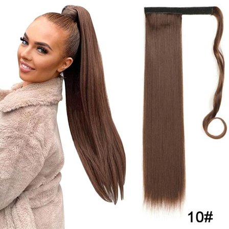 22" syntetiska hästsvansförlängningar linda runt lång rak falsk hästsvans Mjuk klämma i hårförlängningar Pony Tail falskt hår