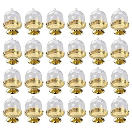 Kultainen Mini Kakku Teline - Mini Kakkuvuoka Jalustalla Ja Kupukannella, 24 Yksittäistä Kuppikakku Telinettä Mini Jälkiruoka