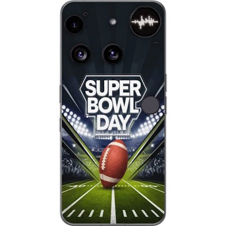 Yhteensopiva Puhelinkuori Nothing Phone (3) Super Bowl Day juliste, jossa amerikkalainen jalkapallo valaistuksella varustetulla areenalla dramaattises