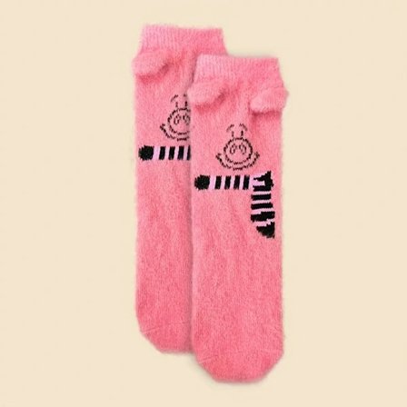Par Damstrumpor med Foder - Extra Tjock Vintervärme, med Grisdesign med Fluffiga Öron och Nos - Mysiga Hemmastrumpor cerise One-size