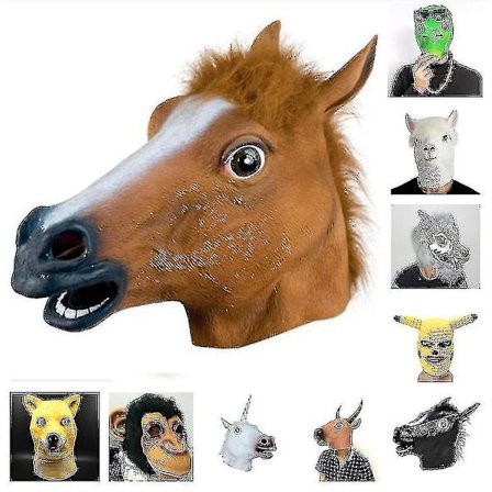 Halloween Mask Ball Cosplay Latex Häst Huvud Mask Djur Huvud Set Häst Mask Hund Häst Jun Häst Mask Rabatt (9)