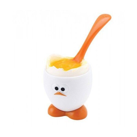 Coquetier och äggsked - GLÄDJE - EggHead original - Vit - Vuxen - D 5 cm x H 5,5 cm