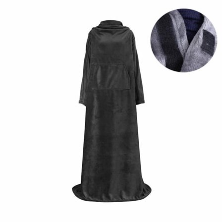 Ekstra Stor Bærbar Fleece Plaid med Ærmer og Lomme, Justerbar Velcrolukning 150x180cm