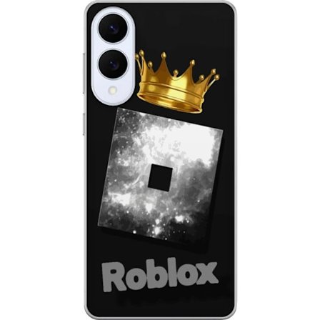 Kompatibel Mobilcover til Samsung Samsung Galaxy S25 Edge Minimalistisk sort og sølvfarvet Roblox-symbol med gylden krone og luksuriøs gamer-æsteti