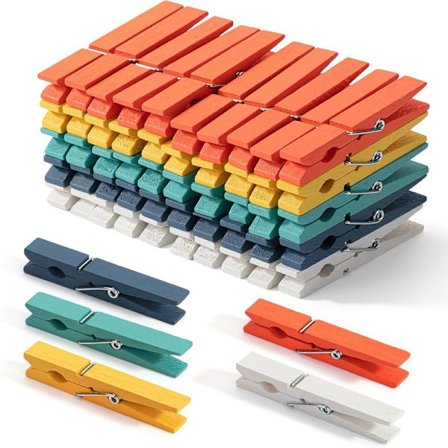 Sett med 100 naturlige klesklyper i tre, 7,3 cm, fargerike, rustbestandige for oppheng av klær, klesklyper i tre