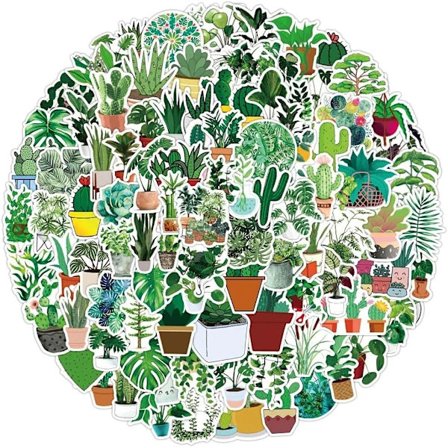 100 stk. livlige naturlige grønne planteklistermærker Salvie Kaktus Bregne Blomster Æstetiske mærkater til Hydro Flask, Vandflasker, Journal, Scrapbog
