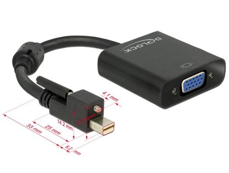 Delock Adapter mini Displayport 1.2 male with screw > VGA female - videokonverter - svart