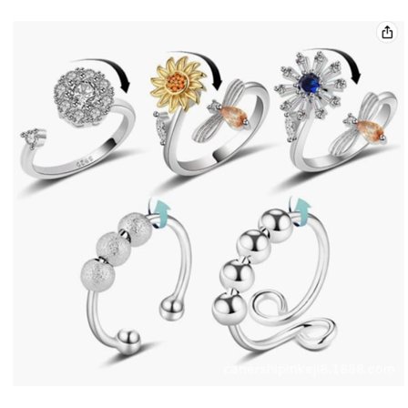 5-pack Ångestlindrande Justerbar Ringset Justerbara Ringar Ångestlindrande Ringar Pärlringar för Kvinnor
