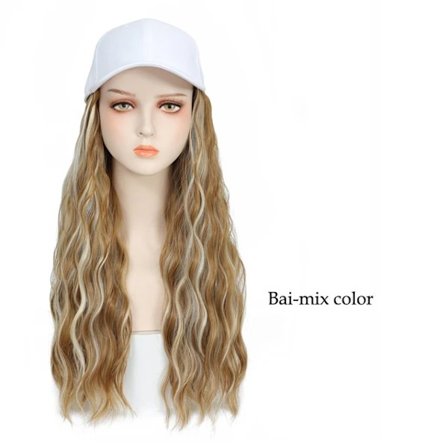 Synthetic Wavy Wig Baseball Cap With Natural Wave Hair Extensions Black White Hat Wigs for Women Girls Black Brown Blonde color