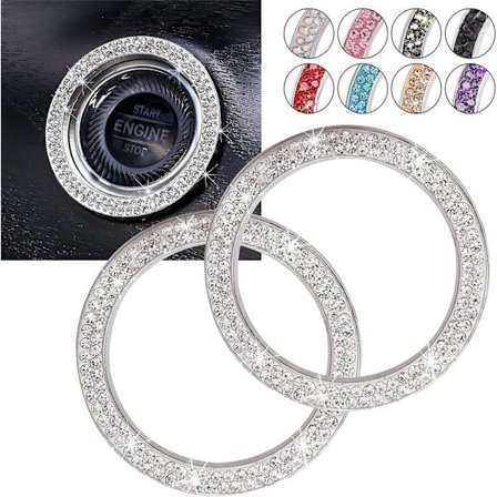 2 st Bling-ringar med tryckknapp för bilmotorns start- och stoppknapp