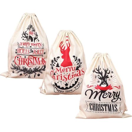 Julemandens sæk julegavepose til gaveæske med 3 julemænd, stor S