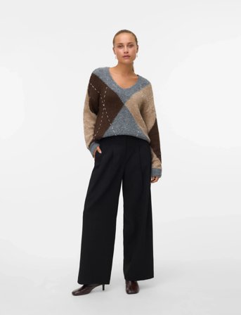 Vero Moda Vmbliss Ls V-Neck Handstitch Pullover Ga - Grey - XS