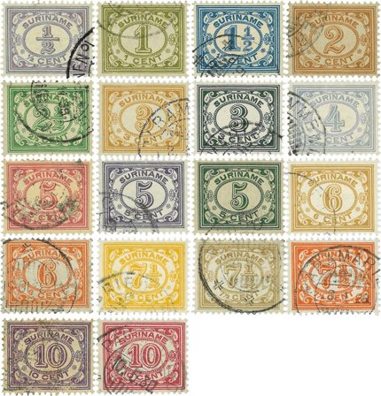 Suriname 1913-1931 - NVPH 69/86 - Stemplet