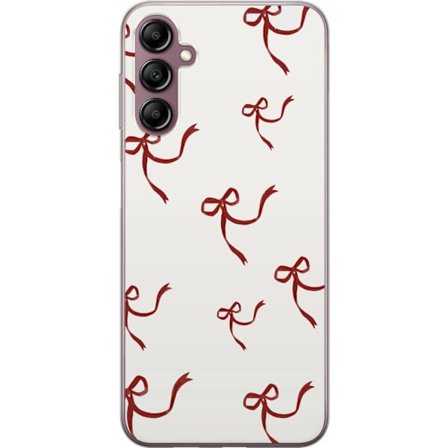 Yhteensopiva Puhelinkuori Samsung Galaxy A14 5G Punainen nauhakuvio, jossa punaisia silkki rusetteja vaalealla taustalla täydellinen jouluromantiikkaa