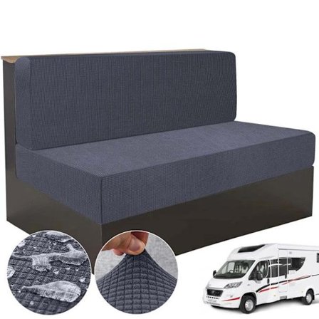 QELUS 2-pack avlånga kuddöverdrag, 100% vattentåliga, Jacquard kuddöverdrag för bänksoffa i husvagn - Mörkgrå