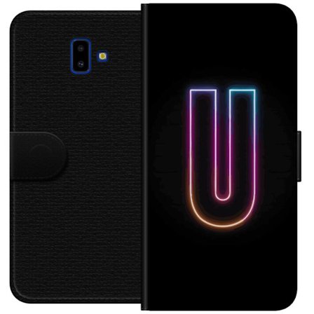 Kompatibel Tegnebogsetui til Samsung Samsung Galaxy J6+ Minimalistisk neonbogstav U i farverig lyseffekt mod sort baggrund