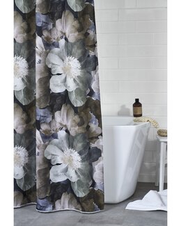 Duschdraperi med digitaltryck blommotiv Positano Grön - Linea