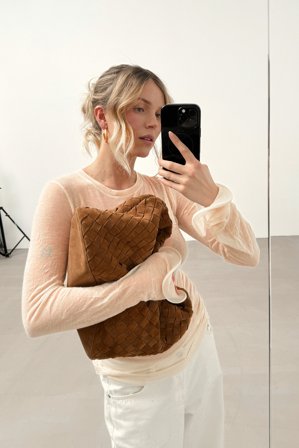 Katarina Krebs x NA-KD Topp i jersey med byglar och ärmar - Långärmade t-shirts - Beige - M