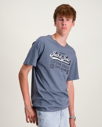 Jack & Jones JJELOGO TEE SS ONECK 2 COL AW25 NOOS JNR Grau T-Shirts Jungen - Kids Brand Store