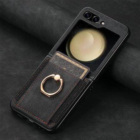 Retro enfärgat PU-kortfacksringfodral för Samsung Galaxy Z Flip 7