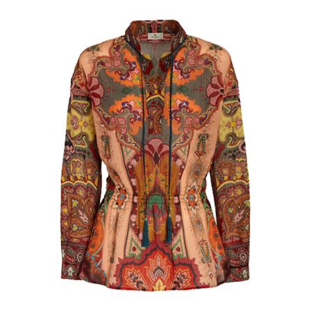 Etro, Crepon Paisley Motifs Shirt Brązowy, Kobieta, Rozmiar: S