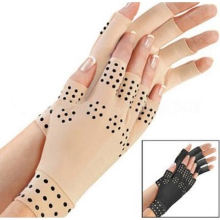 2 par TV magnetisk terapi halvfingerhandskar, dispenserande halvfingerhandskar, magnetiska terapihandskar, sportartrit handskar (svart + hudfärg)