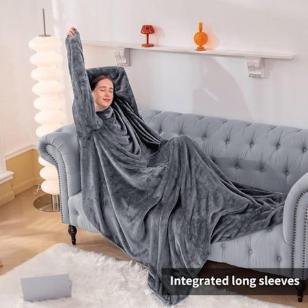 TV-peitto hihoilla - Erittäin suuri kannettava halipeitto jalkapeitteillä - Tummanharmaa - 170 x 200 cm - Yksiosainen