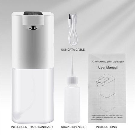 Automatisk skumdispenser med sensor, 400 ml, USB-genopladelig skumdispenser, IPX4 vandtæt, kontakt