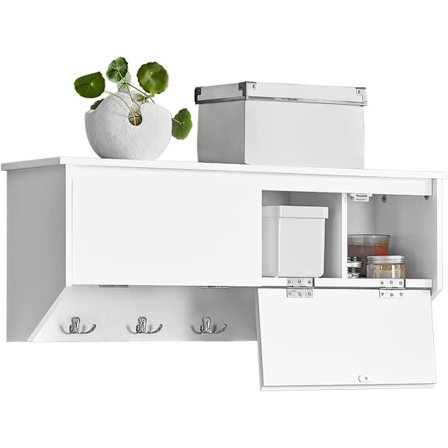 Rootz vægknagestativ Væghylde Vægopbevaringsskab Gang knagerække med 2 vippedøre 5 kroge