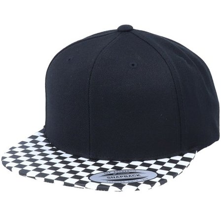 Yupoong - Svart snapback Keps - Checkered Brim Black Snapback @ Hatstore