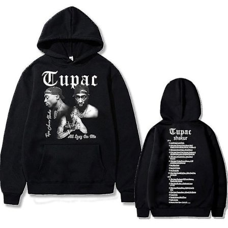 Räppäri Tupac 2pac Hip Hop Huppari Miesten Muoti Hupparit Miehet Naiset Oversized Pullover Musta Streetwear Vintage Collegepaita musta-FD-