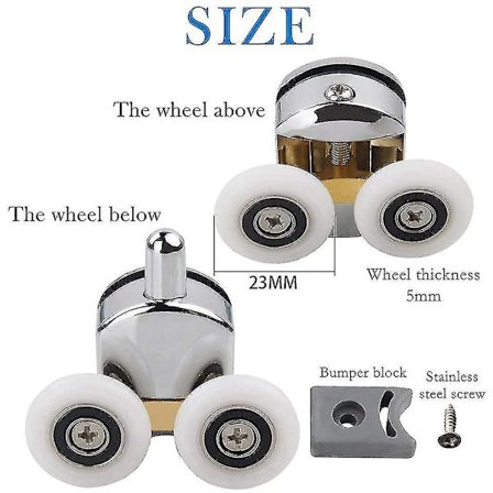 4 st 23mm Duschdörrsrullar Skjutbara Duschdörrar Hjul Ersättningsrulle Löphjul (2 Till