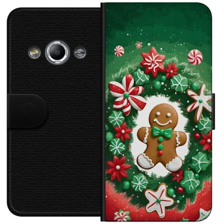 Yhteensopiva Lompakkokotelo Samsung Galaxy Xcover 3 Gingerbread Joy jouluaihe piparkakkumiehellä ja koristellulla seppeleellä