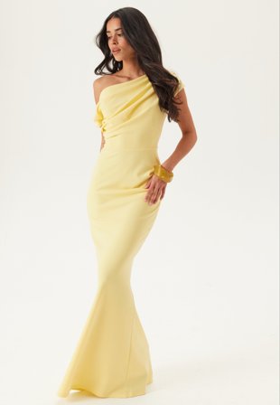 Bubbleroom Occasion - Asymmetric Draped Maxi Dress - Butter Yellow