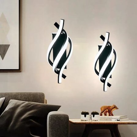 2-pak LED væglamper, spiralformet natlampe, aluminium, dekorativ, spejlbelysning, varm hvid
