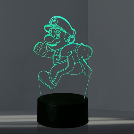 WJ Cartoon Bros Luigi 3D LED nattlampe Optisk illusjon Spillfigur Bordlampe med fjernkontroll 16 farger USB-drevet strømforsyning nattlampe Mario