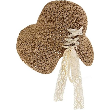 Dame bredskygget stråhat (khaki) solhat sammenklappelig hætte b