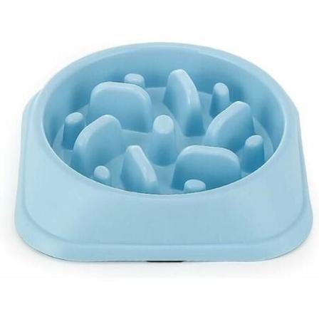 Anti-slukebolle for hund, saktefôringsbolle med sklisikker bunn, forlenger fôringstiden for å forhindre ulike sykdommer forårsaket av rask fôring (blå