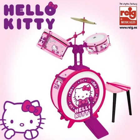 Musiikkilelu - HELLO KITTY - Rummut ja vaaleanpunainen jakkara - 3 elementtiä istuimella