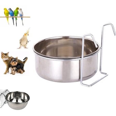 Rustfri stålbolle med opphengsstativ - 12*5 cm - 550 ml - Fôrskål - Vannskål - Fuglemater