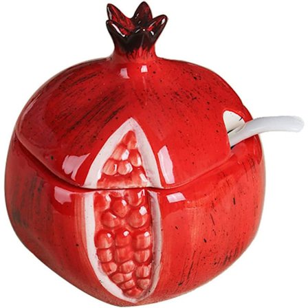 Frugtformet keramisk sukkerskål med låg og ske, dekorativ salt- og peberopbevaringskrukke til køkkenbordplade, kreativt krydderi