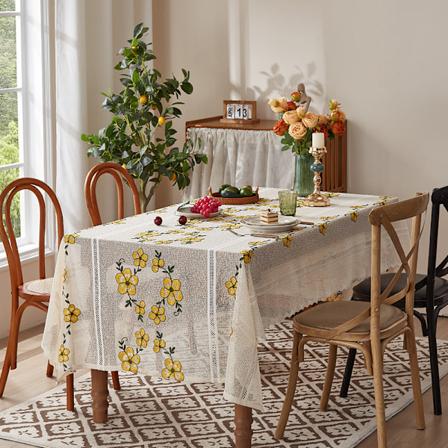 Julduk med broderad spets 140x100/140x200/140x240/140x330cm valfritt Vinterfest rektangulär lämplig för juldekoration Small yellow flower 140*330