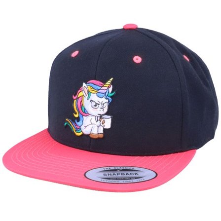 Unicorns - Rosa snapback Keps - Morning Coffee Unicorn Black/Pink Snapback @ Hatstore